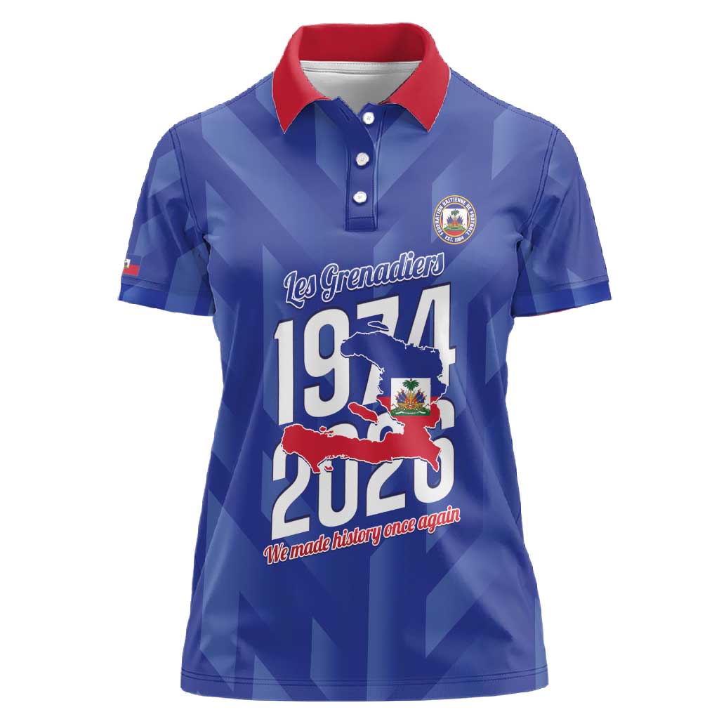 Personalized Afro Haiti Football Women Polo Shirt Les Grenadiers Made History Once Again Blue Color - African Pride