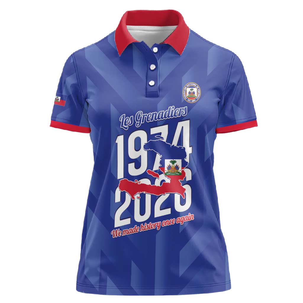 Personalized Afro Haiti Football Women Polo Shirt Les Grenadiers Made History Once Again Blue Color LT14