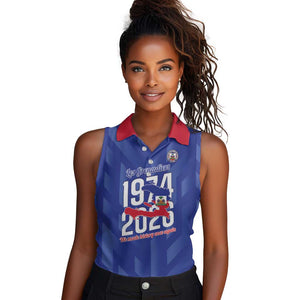 Personalized Afro Haiti Football Women Sleeveless Polo Shirt Les Grenadiers Made History Once Again Blue Color - African Pride