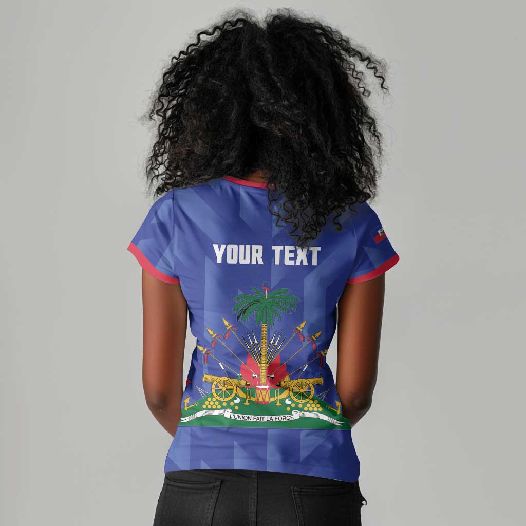 Personalized Afro Haiti Football Women V-Neck T-Shirt Les Grenadiers Made History Once Again Blue Color LT14