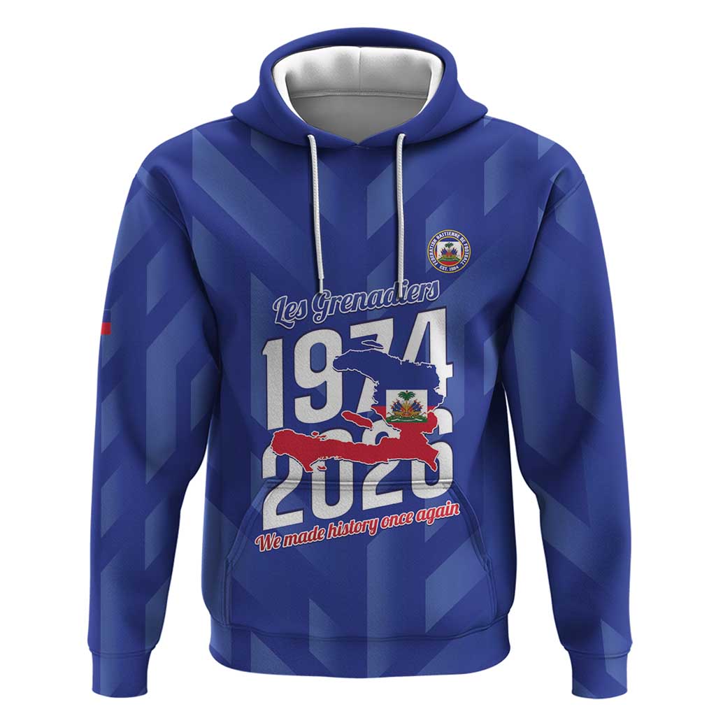 Personalized Afro Haiti Football Zip Hoodie Les Grenadiers Made History Once Again Blue Color - African Pride