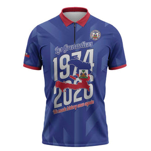 Personalized Haiti Football Zipper Polo Shirt Les Grenadiers Made History Once Again Blue Color