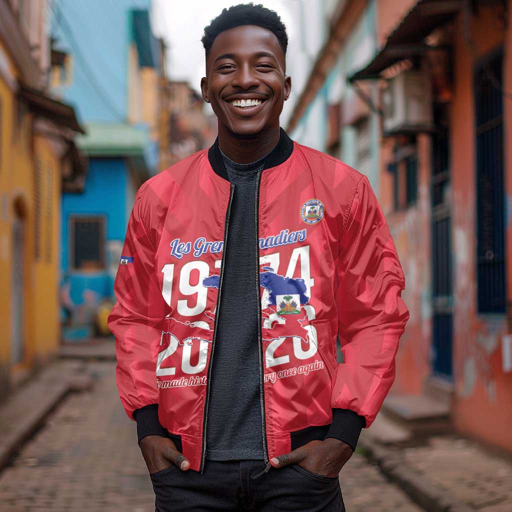 Personalized Afro Haiti Football Bomber Jacket Les Grenadiers Made History Once Again Red Color - African Pride