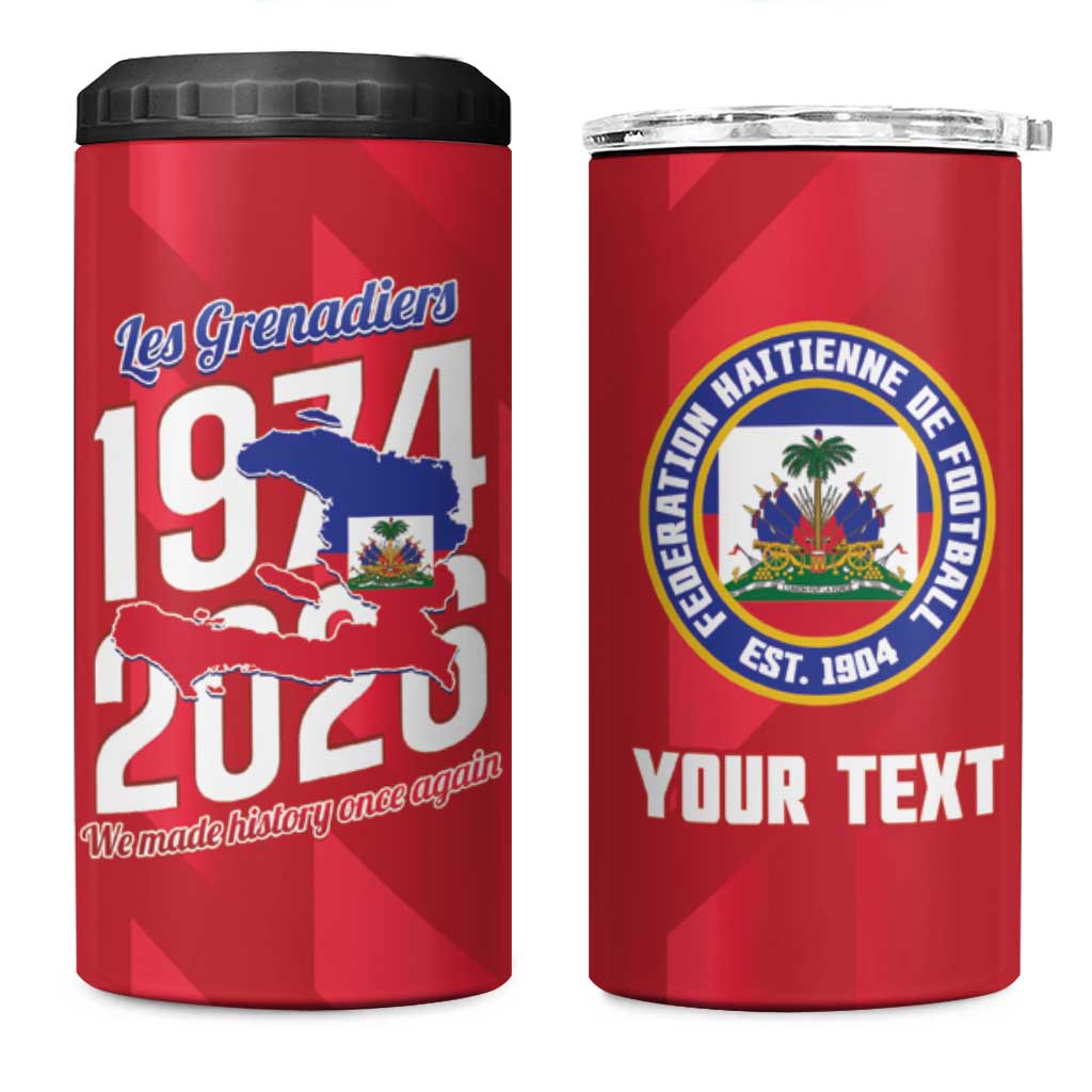 Personalized Afro Haiti Football 4 in 1 Can Cooler Tumbler Les Grenadiers Made History Once Again Red Color - African Pride
