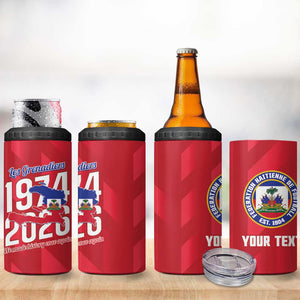 Personalized Afro Haiti Football 4 in 1 Can Cooler Tumbler Les Grenadiers Made History Once Again Red Color - African Pride