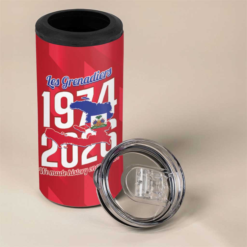 Personalized Afro Haiti Football 4 in 1 Can Cooler Tumbler Les Grenadiers Made History Once Again Red Color - African Pride