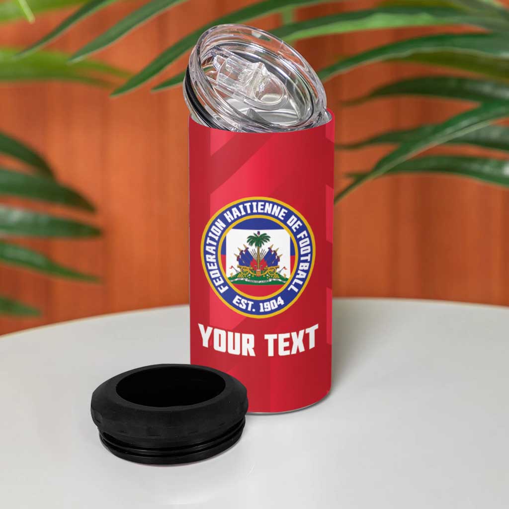 Personalized Afro Haiti Football 4 in 1 Can Cooler Tumbler Les Grenadiers Made History Once Again Red Color - African Pride