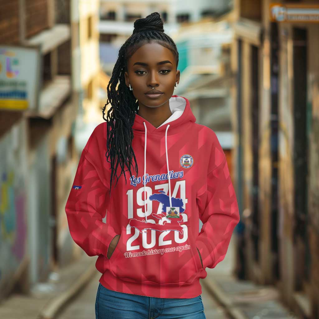 Personalized Afro Haiti Football Hoodie Les Grenadiers Made History Once Again Red Color - African Pride