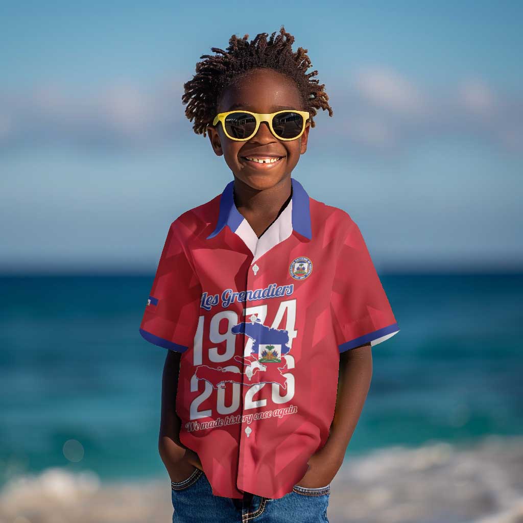 Personalized Afro Haiti Football Kid Hawaiian Shirt Les Grenadiers Made History Once Again Red Color LT14