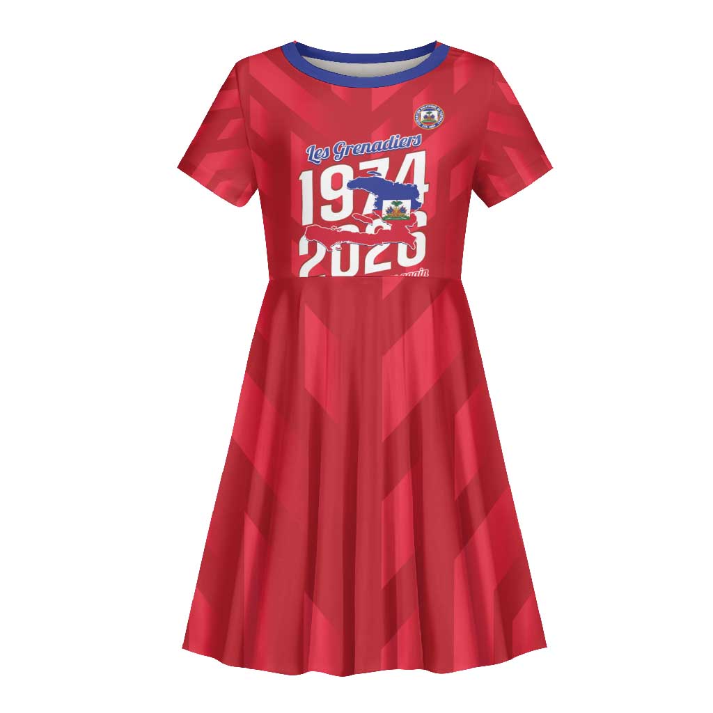 Personalized Afro Haiti Football Kid Short Sleeve Dress Les Grenadiers Made History Once Again Red Color - African Pride