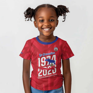 Personalized Afro Haiti Football Kid T shirt Les Grenadiers Made History Once Again Red Color - African Pride