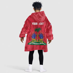 Personalized Afro Haiti Football Kid Wearable Blanket Hoodie Les Grenadiers Made History Once Again Red Color - African Pride
