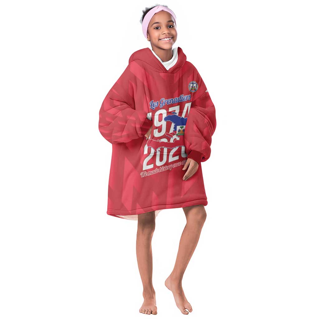 Personalized Afro Haiti Football Kid Wearable Blanket Hoodie Les Grenadiers Made History Once Again Red Color - African Pride