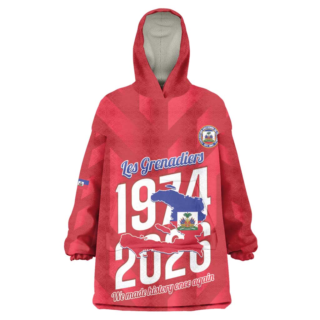 Personalized Afro Haiti Football Kid Wearable Blanket Hoodie Les Grenadiers Made History Once Again Red Color - African Pride