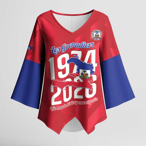 Personalized Haiti Football Kimono Sleeve Blouse Les Grenadiers Made History Once Again Red Color