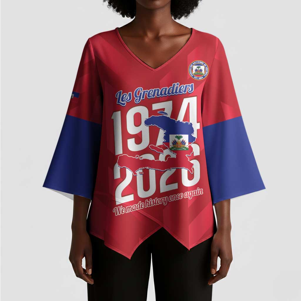 Personalized Haiti Football Kimono Sleeve Blouse Les Grenadiers Made History Once Again Red Color