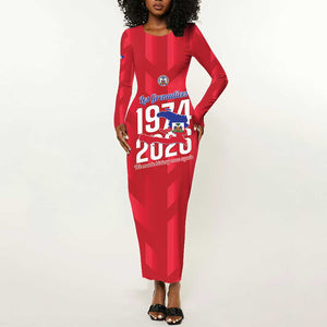 Personalized Afro Haiti Football Long Sleeve Bodycon Dress Les Grenadiers Made History Once Again Red Color - African Pride