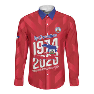 Personalized Afro Haiti Football Long Sleeve Button Shirt Les Grenadiers Made History Once Again Red Color - African Pride