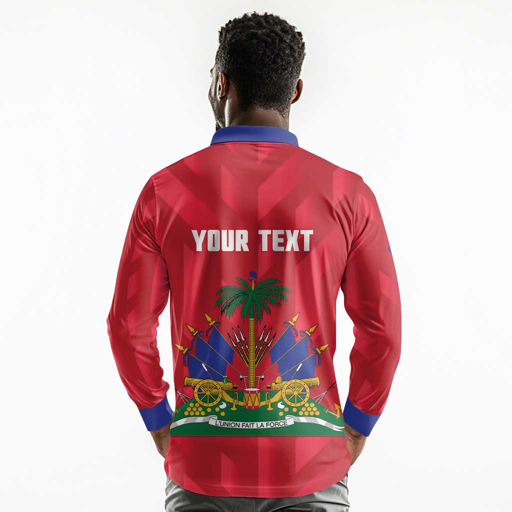 Personalized Afro Haiti Football Long Sleeve Polo Shirt Les Grenadiers Made History Once Again Red Color - African Pride