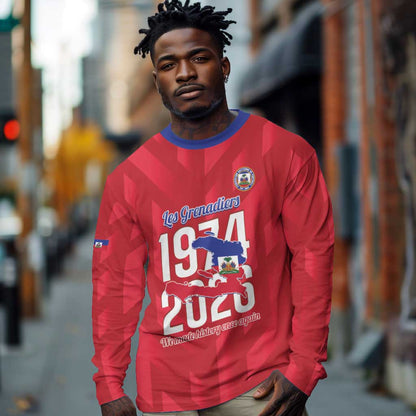 Personalized Afro Haiti Football Long Sleeve Shirt Les Grenadiers Made History Once Again Red Color - African Pride