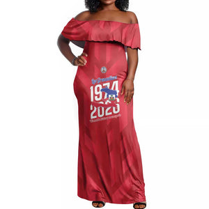 Personalized Afro Haiti Football Off Shoulder Maxi Dress Les Grenadiers Made History Once Again Red Color - African Pride