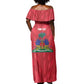Personalized Afro Haiti Football Off Shoulder Maxi Dress Les Grenadiers Made History Once Again Red Color - African Pride