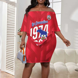 Personalized Afro Haiti Football Off Shoulder Short Dress Les Grenadiers Made History Once Again Red Color - African Pride