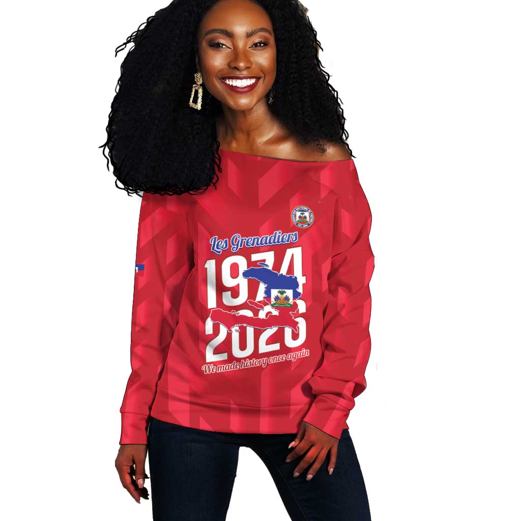 Personalized Afro Haiti Football Off Shoulder Sweater Les Grenadiers Made History Once Again Red Color - African Pride