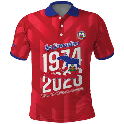 Personalized Afro Haiti Football Polo Shirt Les Grenadiers Made History Once Again Red Color - African Pride