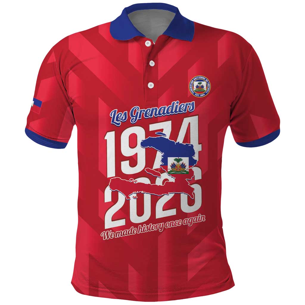 Personalized Afro Haiti Football Polo Shirt Les Grenadiers Made History Once Again Red Color LT14