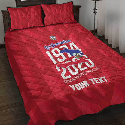 Personalized Afro Haiti Football Quilt Bed Set Les Grenadiers Made History Once Again Red Color - African Pride