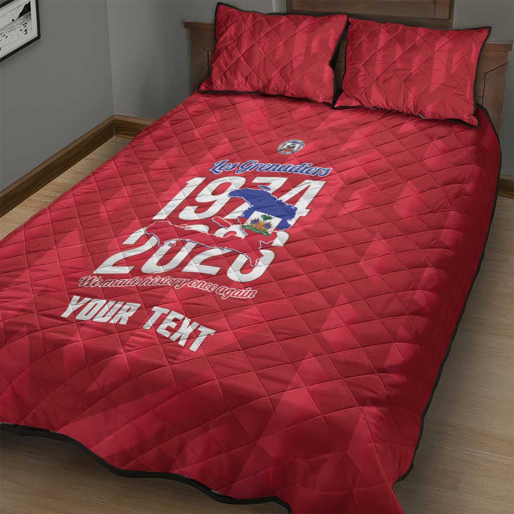 Personalized Afro Haiti Football Quilt Bed Set Les Grenadiers Made History Once Again Red Color - African Pride