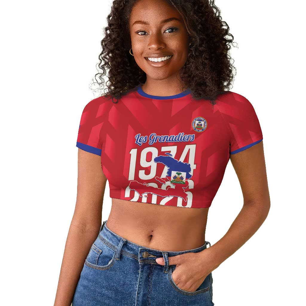 Personalized Afro Haiti Football Raglan Cropped T shirt Les Grenadiers Made History Once Again Red Color - African Pride