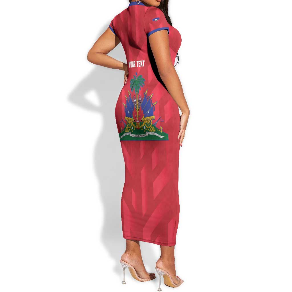 Personalized Afro Haiti Football Short Sleeve Bodycon Dress Les Grenadiers Made History Once Again Red Color LT14