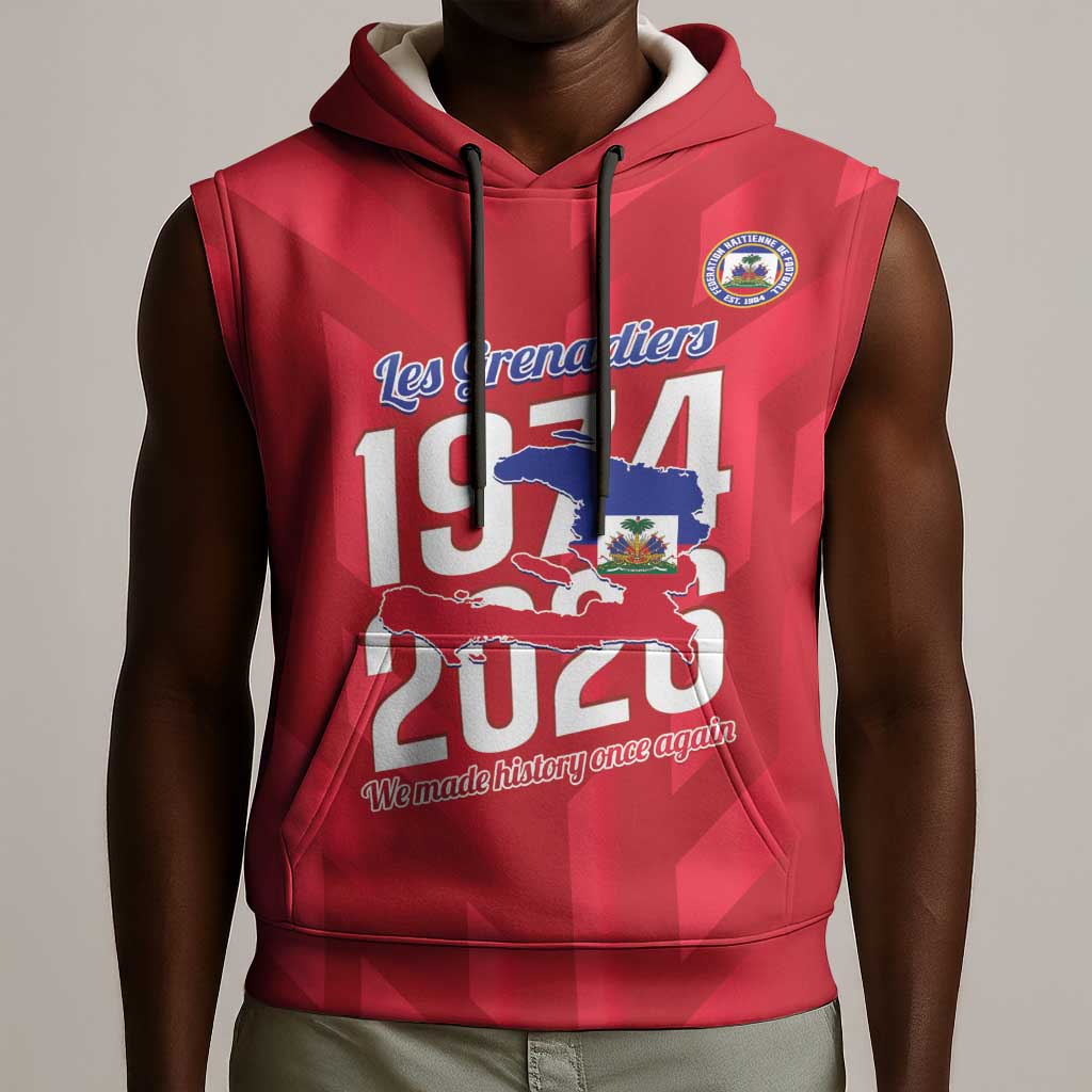 Personalized Afro Haiti Football Sleeveless Hoodie Les Grenadiers Made History Once Again Red Color - African Pride