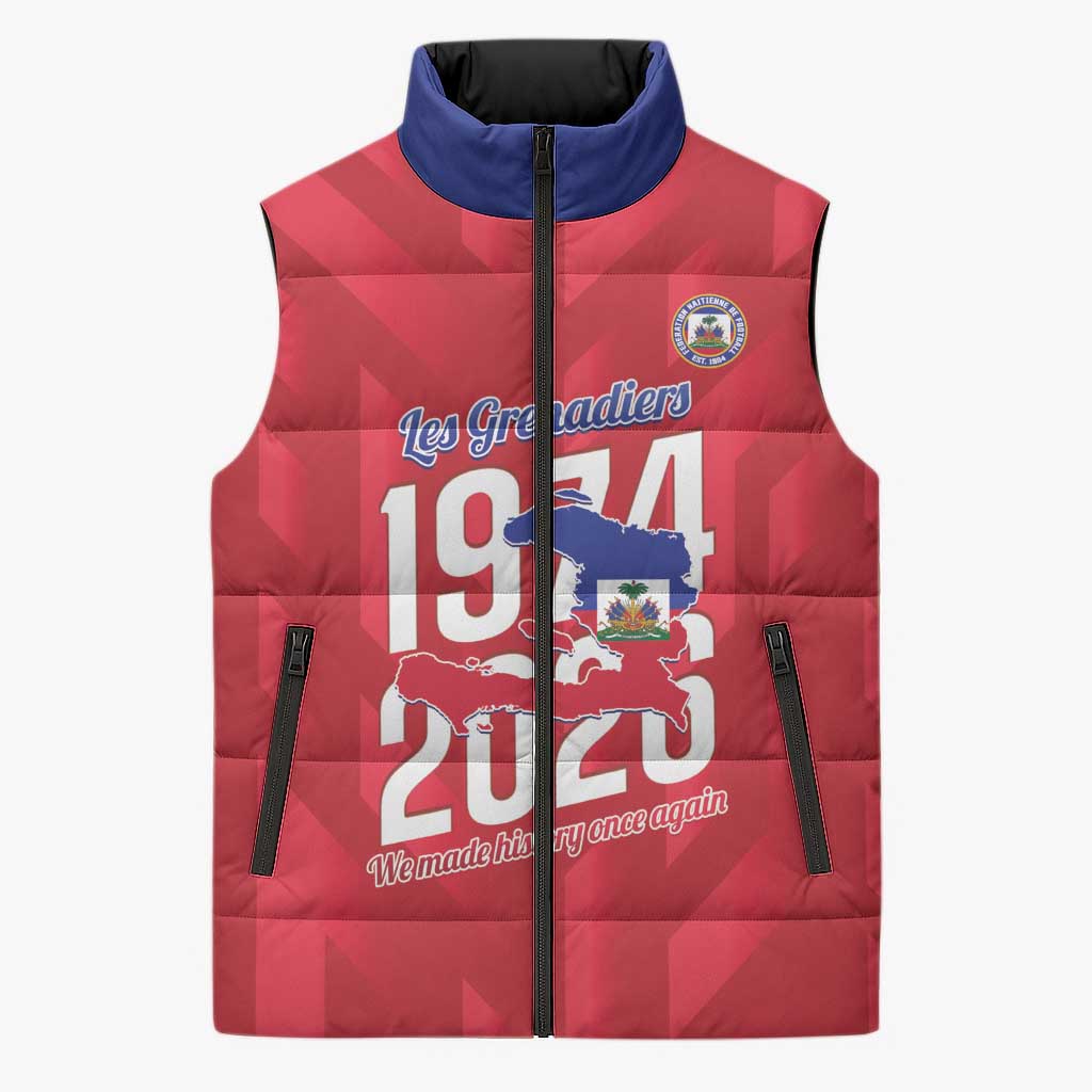 Personalized Haiti Football Sleeveless Puffer Jacket Les Grenadiers Made History Once Again Red Color