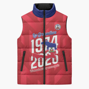 Personalized Haiti Football Sleeveless Puffer Jacket Les Grenadiers Made History Once Again Red Color