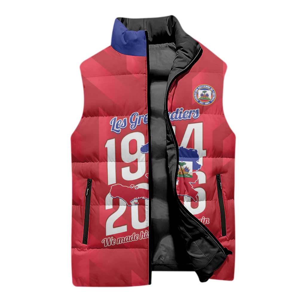 Personalized Haiti Football Sleeveless Puffer Jacket Les Grenadiers Made History Once Again Red Color