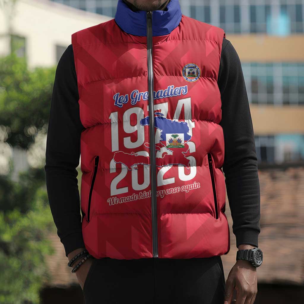 Personalized Haiti Football Sleeveless Puffer Jacket Les Grenadiers Made History Once Again Red Color