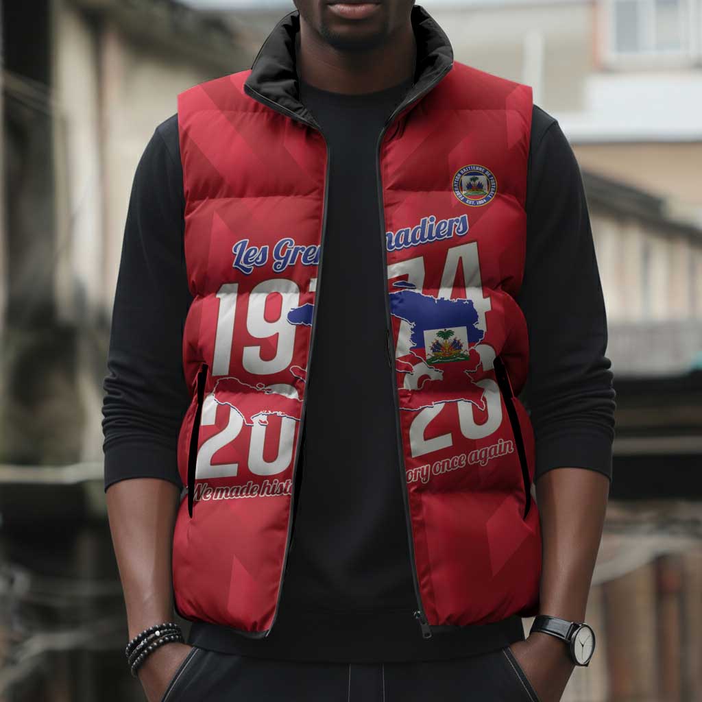 Personalized Haiti Football Sleeveless Puffer Jacket Les Grenadiers Made History Once Again Red Color