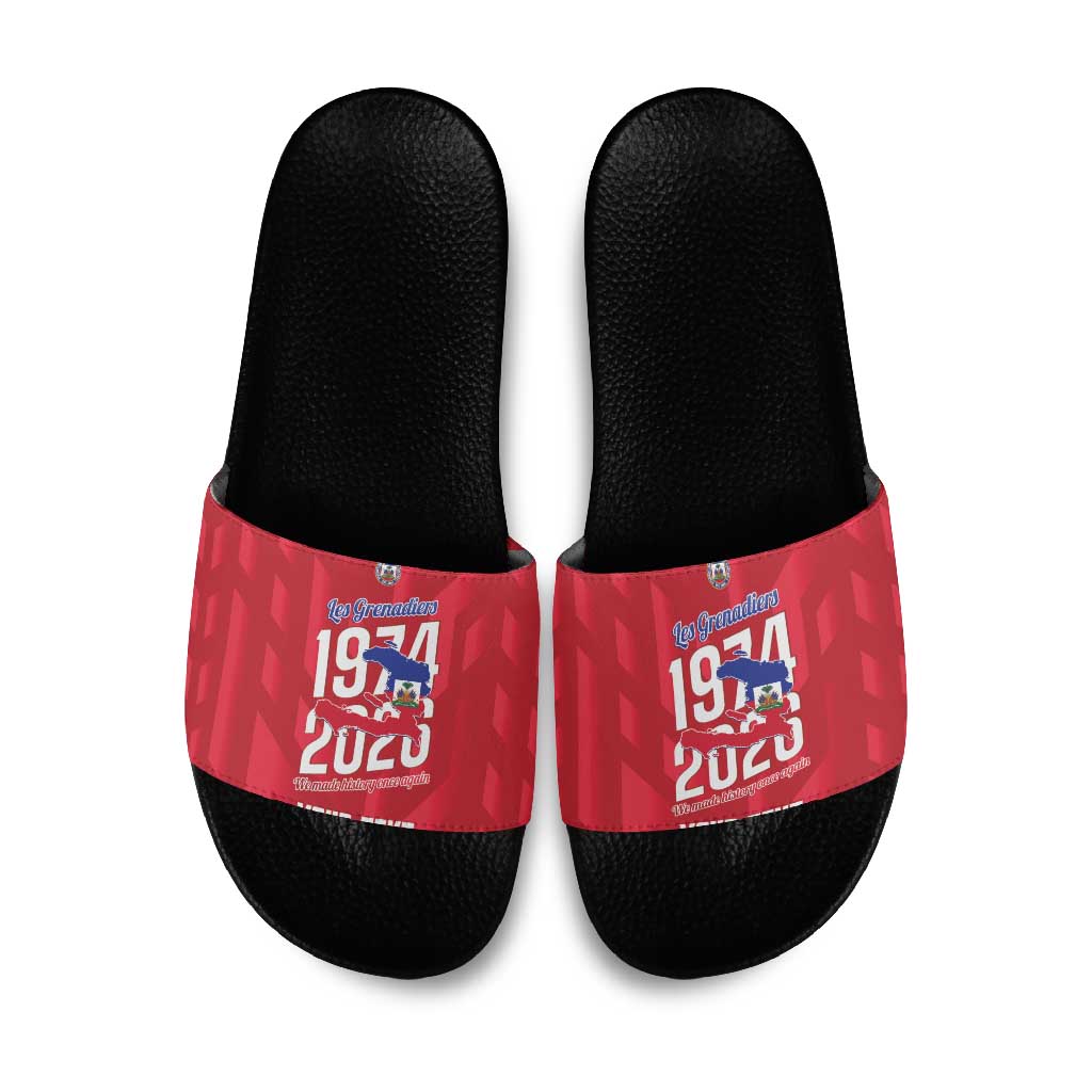 Personalized Haiti Football Slide Sandals Les Grenadiers Made History Once Again Red Color
