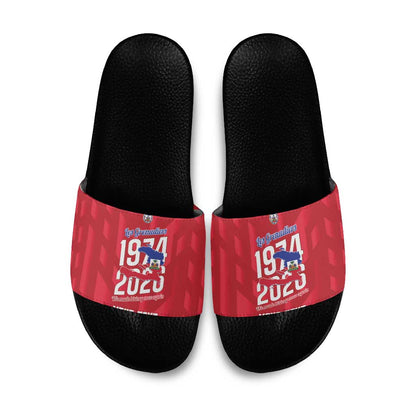 Personalized Haiti Football Slide Sandals Les Grenadiers Made History Once Again Red Color