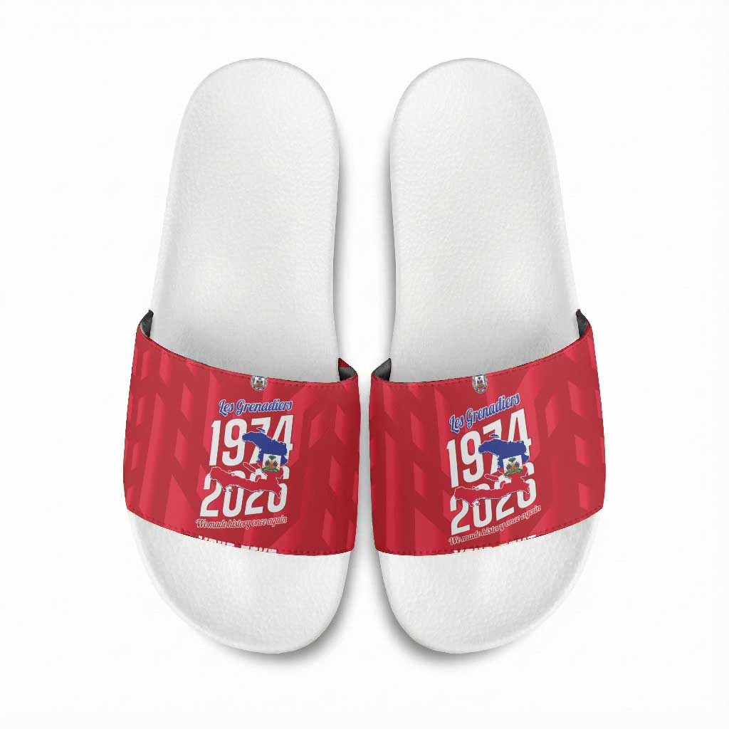 Personalized Haiti Football Slide Sandals Les Grenadiers Made History Once Again Red Color
