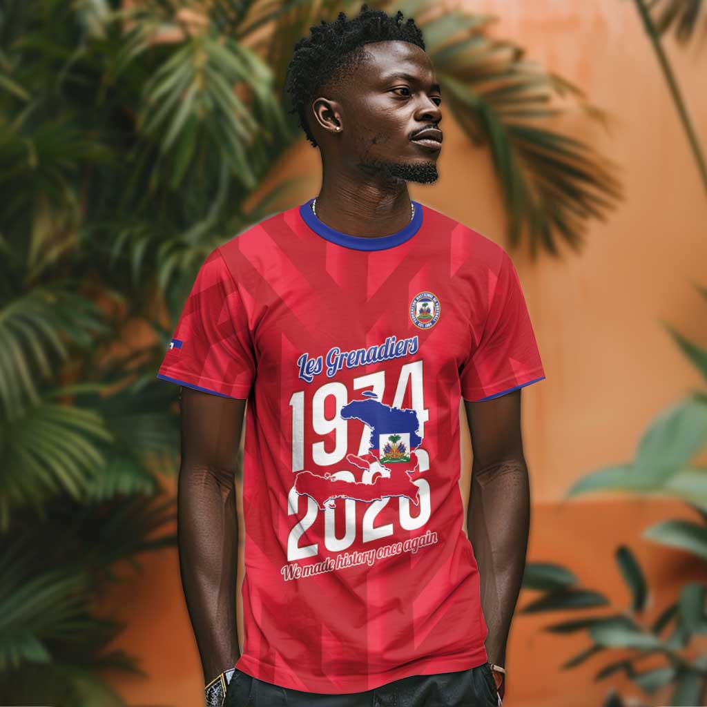 Personalized Afro Haiti Football T shirt Les Grenadiers Made History Once Again Red Color - African Pride