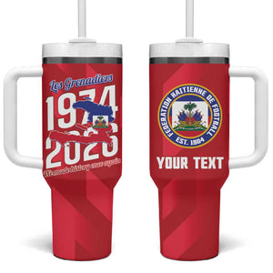Personalized Afro Haiti Football Tumbler With Handle Les Grenadiers Made History Once Again Red Color - African Pride