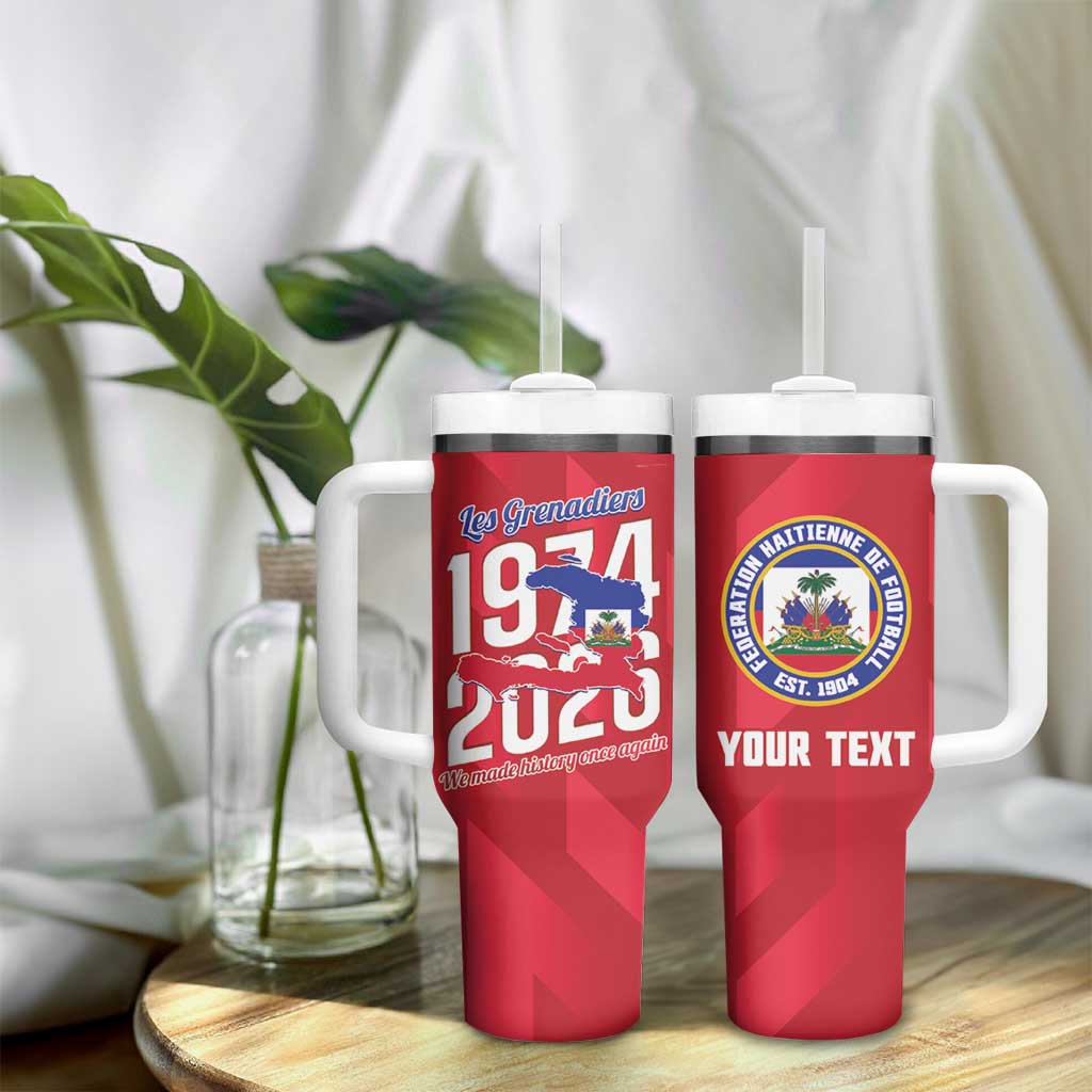 Personalized Afro Haiti Football Tumbler With Handle Les Grenadiers Made History Once Again Red Color - African Pride