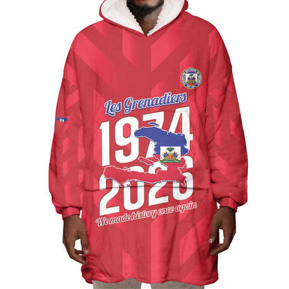 Personalized Afro Haiti Football Wearable Blanket Hoodie Les Grenadiers Made History Once Again Red Color - African Pride