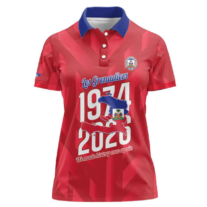 Personalized Afro Haiti Football Women Polo Shirt Les Grenadiers Made History Once Again Red Color - African Pride