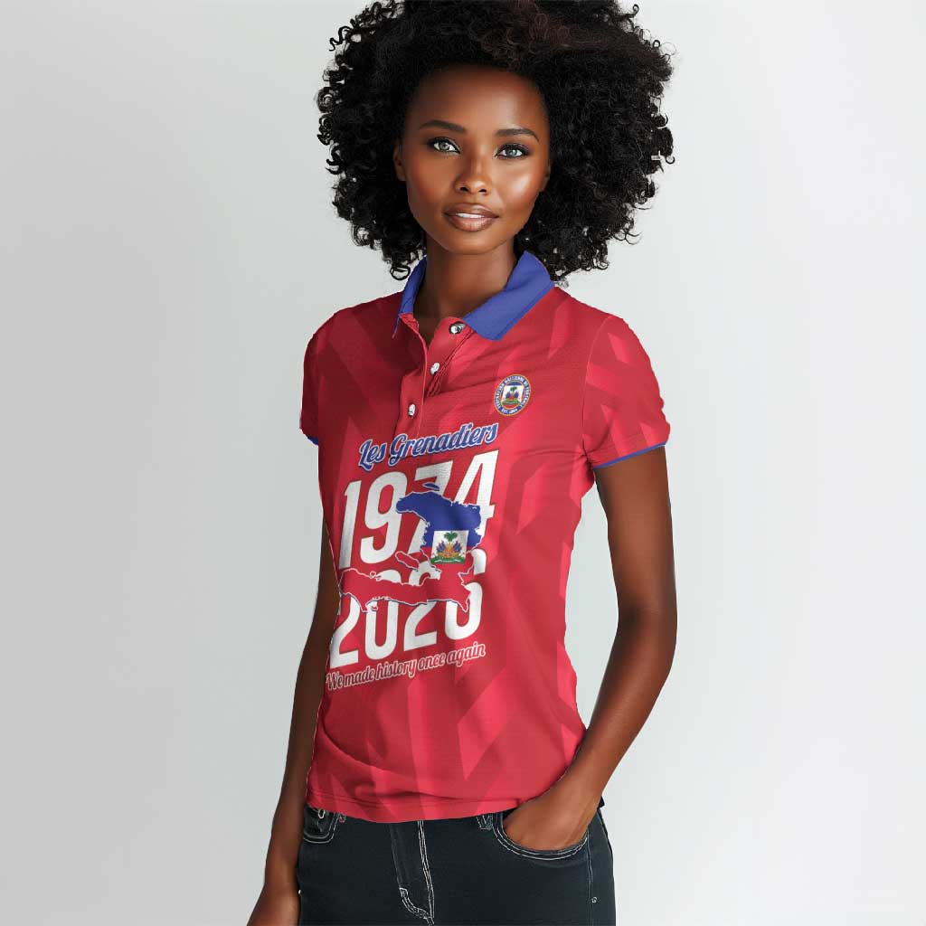 Personalized Afro Haiti Football Women Polo Shirt Les Grenadiers Made History Once Again Red Color - African Pride