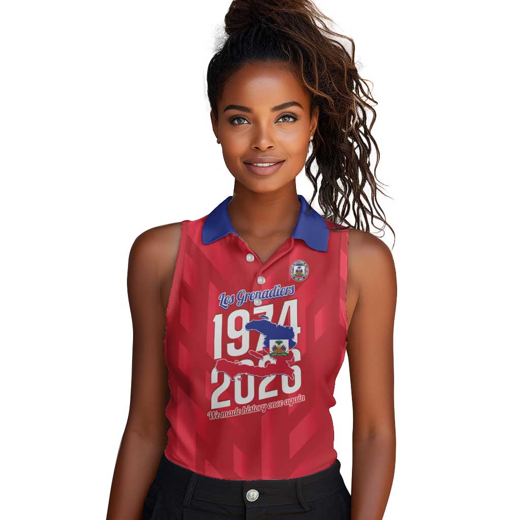 Personalized Afro Haiti Football Women Sleeveless Polo Shirt Les Grenadiers Made History Once Again Red Color - African Pride